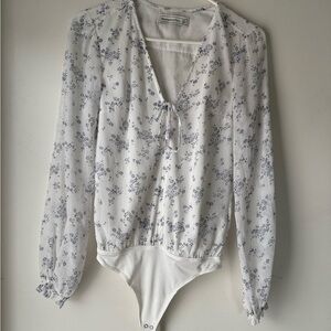 Abercrombie & Fitch Cream Long Sleeve Tie Front Bodysuit